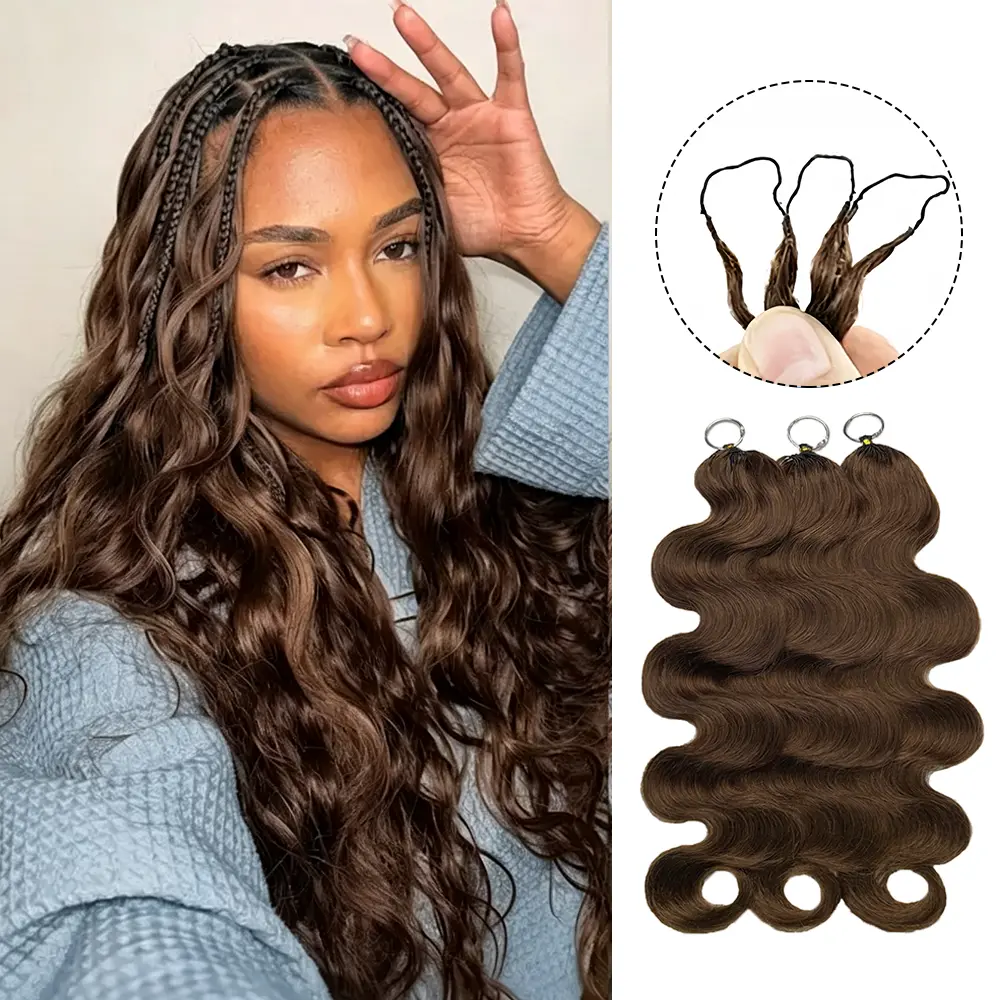 New 2026 Ramiss #4 Brown Body Wave Crochet Human Hair Pre-Separated 50g/Pack Time-Saving, 40 Strands/Pack Mircale Knots Hot braids,4-5 Packs for Full Head Light Weight No Tension Reusable Feather Crochet Chocolate Brown Knotless Boho Braids Vacation Hair