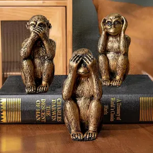 Modern Resin Monkey Sculptures 3 Piece Set See Hear Speak No Evil Decor for Living Room Bedroom Dining Room Desktop Home Accent Statue