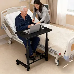 Adjustable Height Nursing Table - Rolling Bedside Medical Table with Storage Compartments, Patient Care Cart for Seniors, Home & Hospital Use