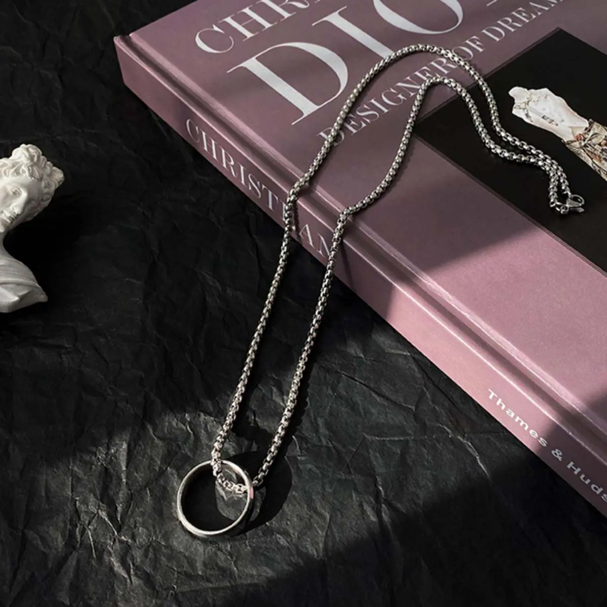 Plain ring necklace, versatile, personalized, fashionable and designed couple necklace, popular summer style