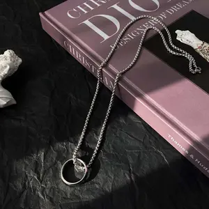 Plain ring necklace, versatile, personalized, fashionable and designed couple necklace, popular summer style