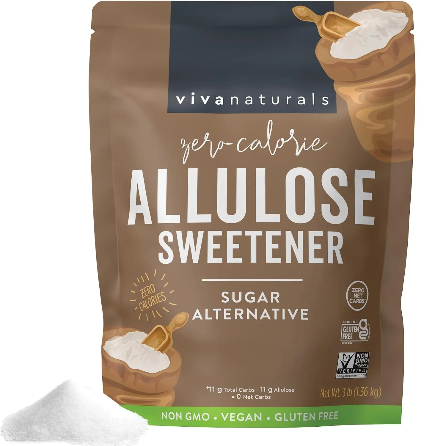 Viva Naturals Allulose Sweetener, 3 lb - 0 Calorie Sugar Alternative, Clean Sweet Taste, No Aftertaste, Ideal for Baking & Sweetening, Keto-Friendly, Non-GMO