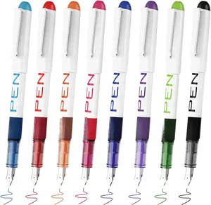 Fountain Pens for Writing, 8 Pack Assorted Colors Fine Point Disposable Fountain Pens Stainless Steel Nib, Smooth Writing for Calligraphy, Journaling, Drafting, Sketching, Doodling & Gifts