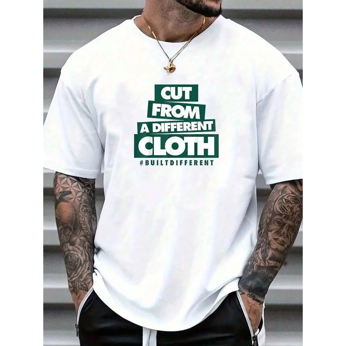 Men's 100% Cotton Shortsleeve T-Shirt - Oxidized Green, 4s Matching, Streetwear, Casual, Classic Fabric, Hip-Hop Style, Top