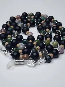 Earthy Unisex Eyeglass Chain & Necklace Accessory with Glass, Onyx, Indian Agate, and Stainless Steel Material Multicolor Eyeglass