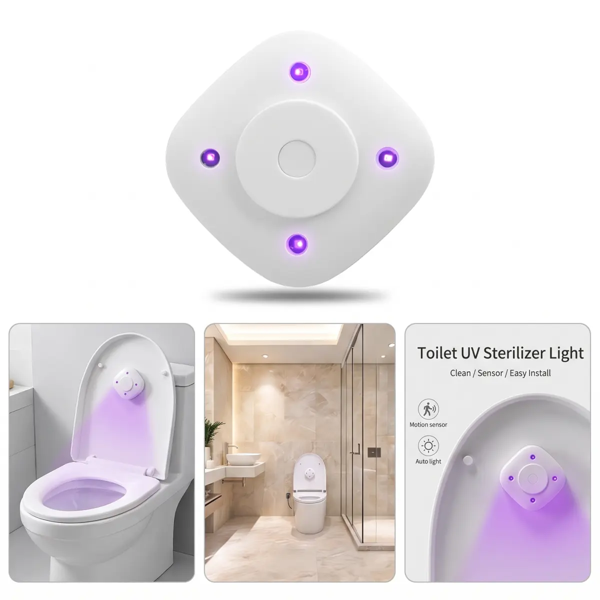 UVC Toilet Sanitizer Light - Peel-and-Stick Household Anti-Bacterial Toilet Cleaner Device for Bathroom Hygiene, Anti Bacterial Toilet Cleaners