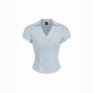 Cider Cotton-blend Puff Sleeve Slim Crop Blouse Dealsforyou