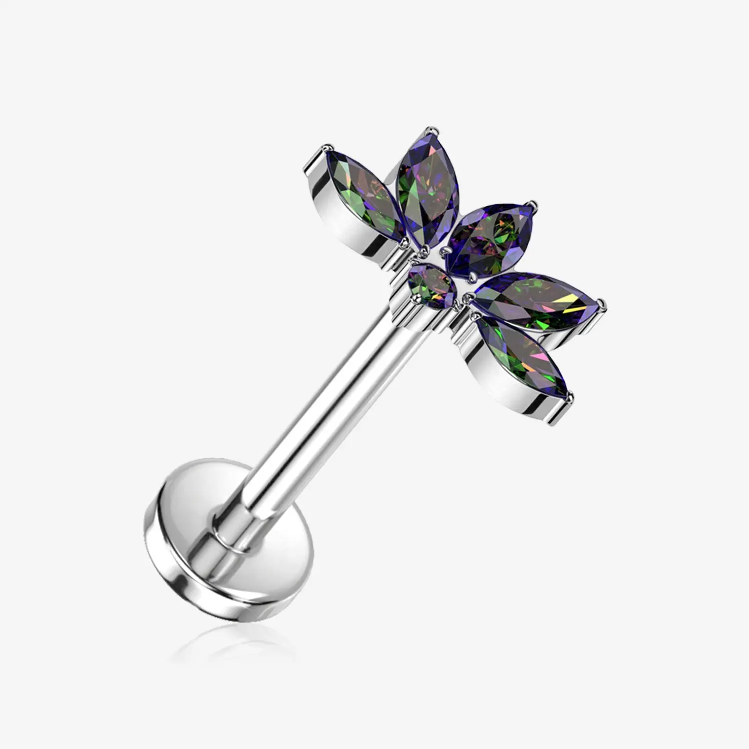 Implant Grade Titanium OneFit Threadless Lotus Flower Sparkle Top Flat Back Stud Labret