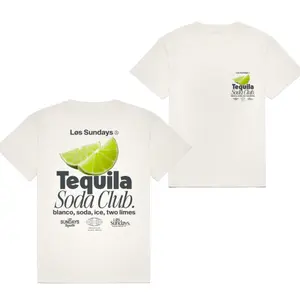 Tequila Soda Club graphic tees, Lime Blanco Ice Text Design 2 Sides, Soft Cotton Blend T-Shirt, Los Sundays Drink Apparel for Men & Women, Casual Summer Party Tee