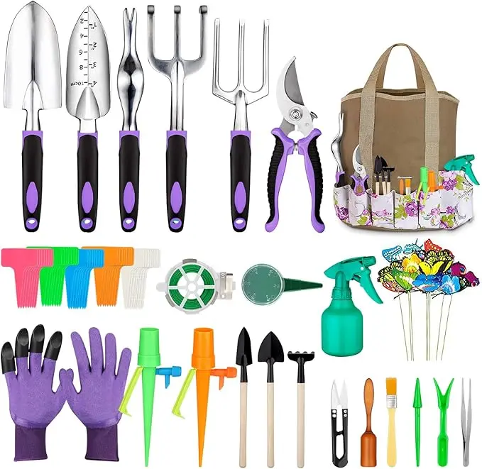 83-Piece Heavy Duty Rust-Resistant High Carbon Steel Aluminum Garden Tools Set with Succulent Tools, Non-Slip Ergonomic Handles, Storage Tote Bag - Reduces Hand and Wrist Fatigue, Ideal Holiday Gift for Women, Christmas, Valentine's Day