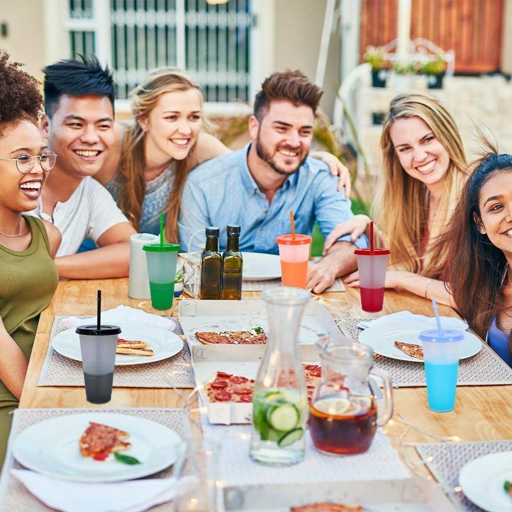 Color Changing Cups 10Pcs 24oz Plastic Tumblers With Lids and Straws for Iced Coffee Smoothie - Reusable Leak Proof Party Cups for