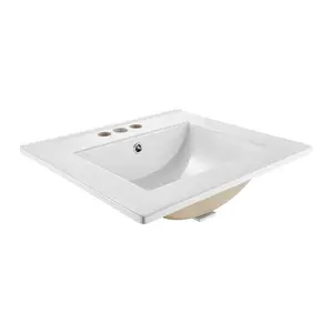 VEVOR Semi Recessed Bathroom Sink, 20.08x 18.31 Inch Rectangular White Ceramic Vessel Sink with Overflow and 3 Faucet Holes, Drop in Modern Lavatory Vanity Bath Wash Bowl Basin Rectangle Small Space
