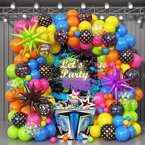 152pcs 80s 90s Neon Balloon Arch Kit with Foil Stars UV Luminous Balloons for Disco Party Decor
