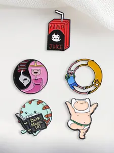 Adventure Time Enamel Pins Set, Retro Vintage Anime Collectible Accessories, Perfect Gift for Cartoon Fans, 5-Piece Brooch Collection