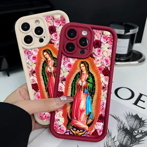 The Virgin Mary Pattern TPU Phone Case for iPhone 17 Pro Max Plus Air 16 15 14 Pro Max 13 12 11 XR XS Plus E Shockproof Drop Protection Rugged Durable Silicone Cover Cellphone Protective Smartphone Casing Protector