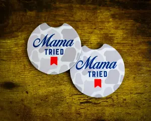 Mama Tried White Camo Car Coaster