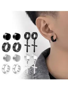Men's Stainless Steel Magnetic Earrings Clips, Non-Piercing Allergy-Free Daily Wear, Fashionable Unique Design, 6 Pairs Set