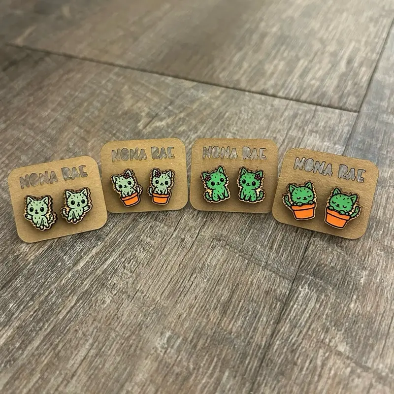 Cactus Cat Earrings – Cryptid Cutie Series