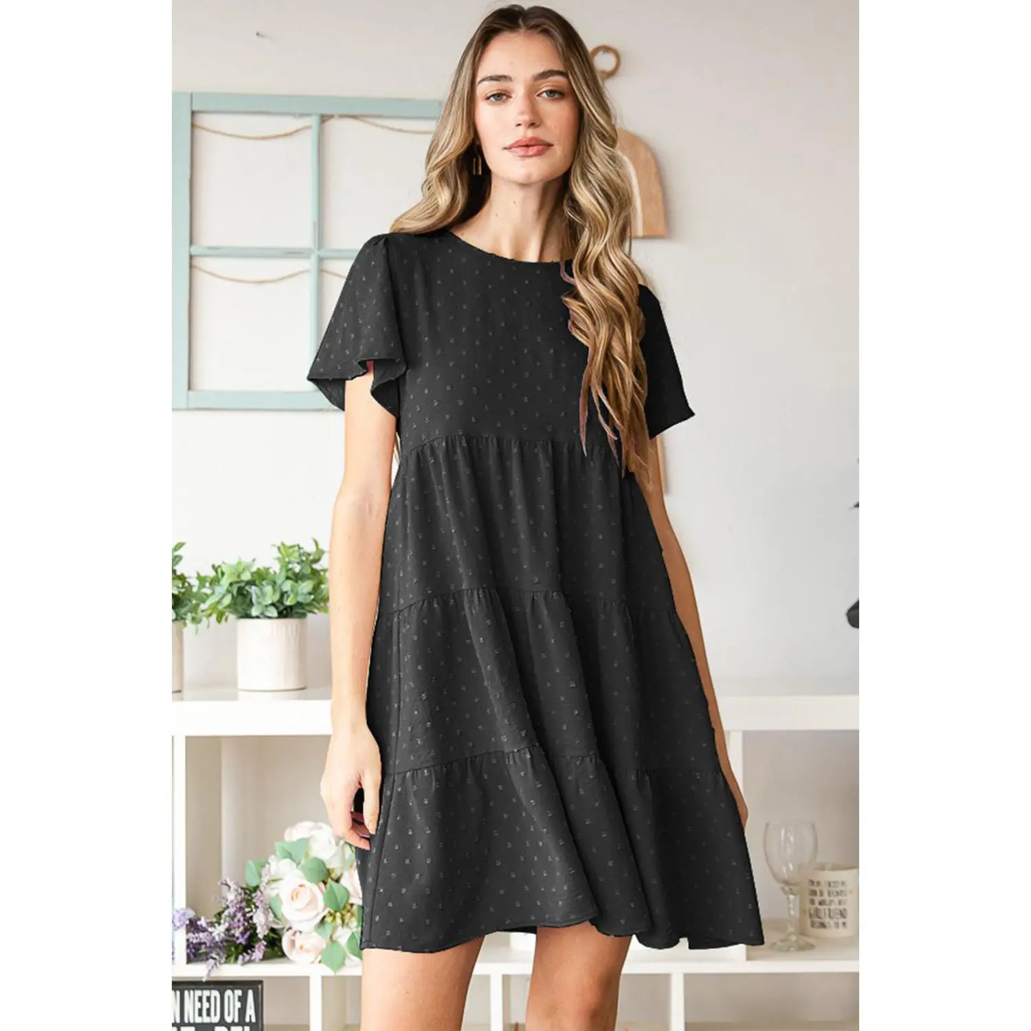 Heimish Swiss Dot Short Sleeve Tiered Dress