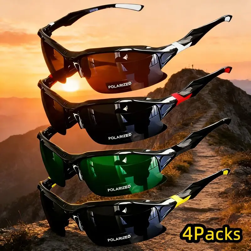 Unisex Polarized Sports Glasses 4-Pack - Resin & Plastic UV400 Polarization, Anti-Fog Fog-Resistant Outdoor Eyewear with Windproof, Anti-Glare, Lightweight Features for Running, Fishing, Polarization Sports Eyewear, Anti-Fog Sports Eyewear