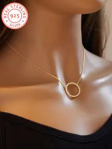 925 Sterling Silver Minimalist Artificial Zircon Decor Pendant Necklace, Elegant Jewelry for Women for Daily Decor, Trendy All-match & Exquisite Jewelry for Birthday Gift