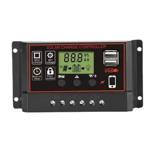 1pc PWM black solar charging and discharging controller, 12V 24V automatic LCD solar regulator, with 5V USB port, used for solar cell charger regulator, solar panel control