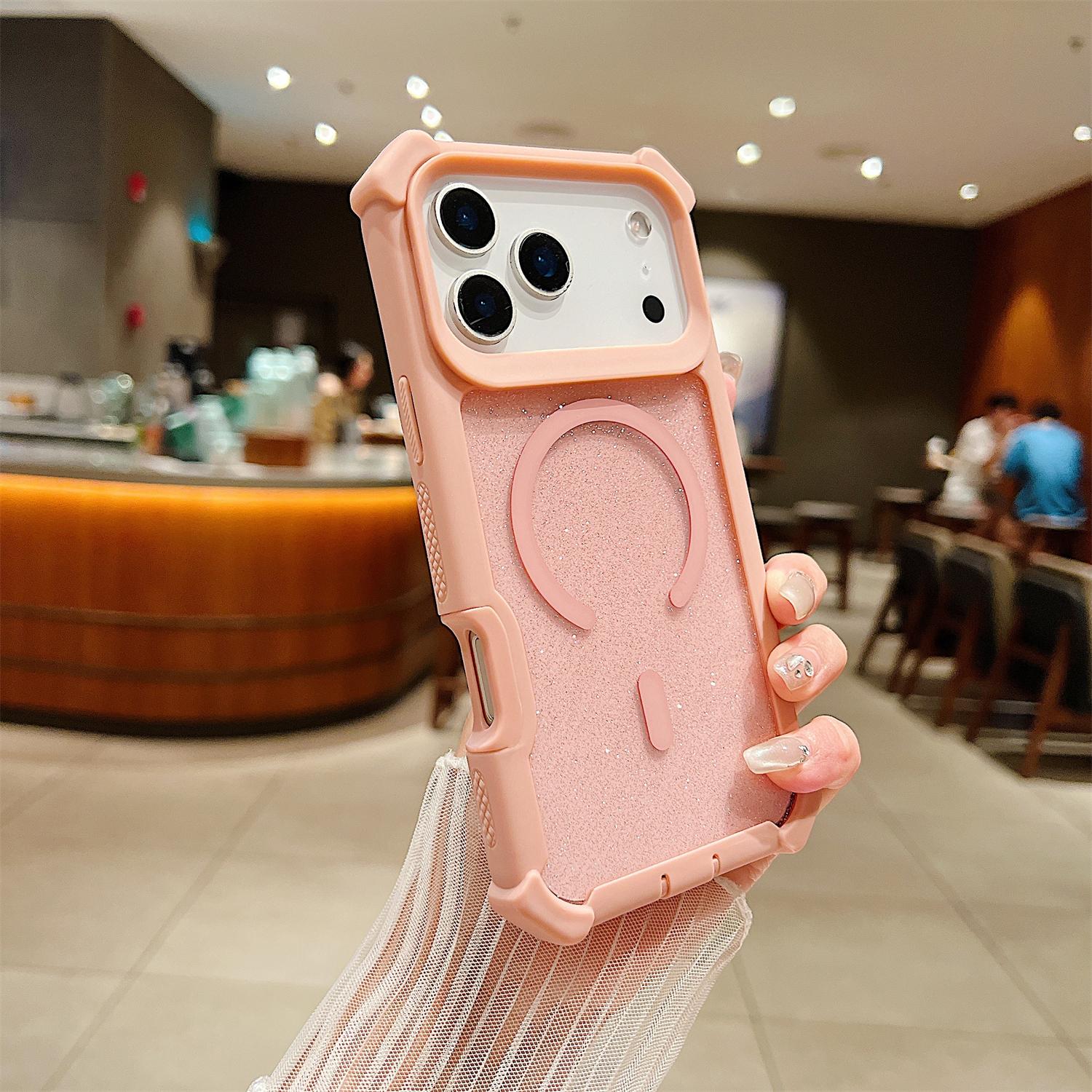 Magnetic Glitter Color 2-Layer Case for iPhone 17 Pro Max 16 15 14 13 Pro Max, Cute Sparkly Clear Phone Case for Women Girls, Compatible with MagSafe, Shockproof Drop Protection, Anti-Slip Bumper Cover