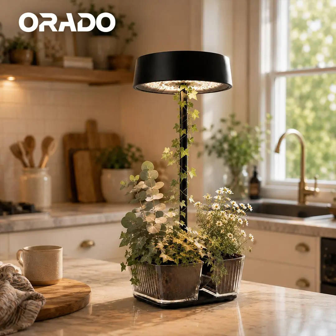 ORADO Rechargeable Cordless Full Spectrum Desk Grow Lamp with Acrylic Planter & Tray - Indoor Mood Lighting for Mini Herbs, Small Spaces, Green Aesthetic, Ambient Glow Grow Lamps