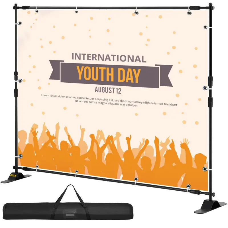 VEVOR Durable Aluminium Backdrop Banner Stand, 10x8 ft Stable Twist Poles Height-Adjustable Lightweight Step-and-Repeat Photo Display with Portable Bag, for Business Trade Shows, 30-Day Free Returns, Fast Secure Delivery
