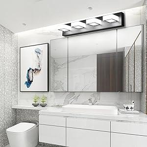 4 Lights Black Vanity Lights Dimmable Acrylic Modern LED Black Bathroom Vanity Lighting Fixtures