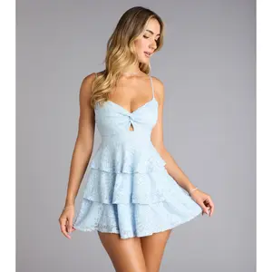 Glitter Kiss Lace Ruffle Mini Dress