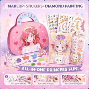 Princess Dress Up Craft Kit for Girls 4-6 Diamond Painting & Foil Art Book Set DIY Makeup Sticker Activity Kit Back to School Travel Art Toys