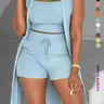 Women's Casual Slim-Fit Three-Piece Shorts Set, Soft Stretchy Knit Fabric, Comfortable and Stylish Summer Outfit, Knit Shorts Sets, Clothing Set