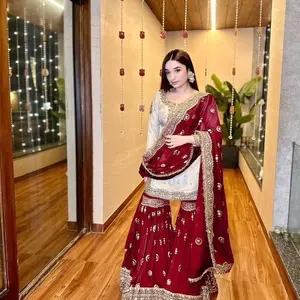 Sharara Women's green Eid Collection Suit Part Wear - Traditional Attire for Eid Celebrations, Full Stitch Max Size 44, Embroidered Sequences & Dupatta