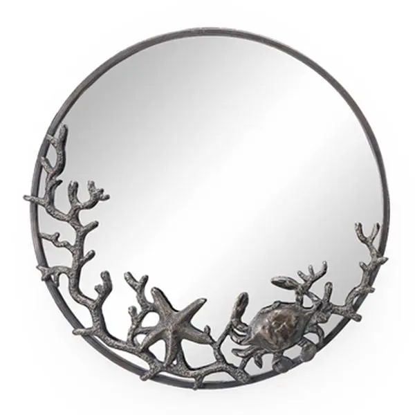 212 MAIN Coastal Starfish & Crab Wall Mirror - Durable Iron & Glass Decor - 20x22 in Beach House Wall Decoration