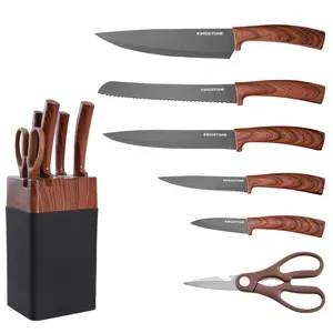 A 7pcs Kitchen Knife Set with a Knife Holder, Including a Chef'S Knife, Bread Knife, Meat Cleaver, Multi-Purpose Knife, Fruit Knife, And Kitchen Scissors, Ideal for Home Cooking And Culinary Tasks