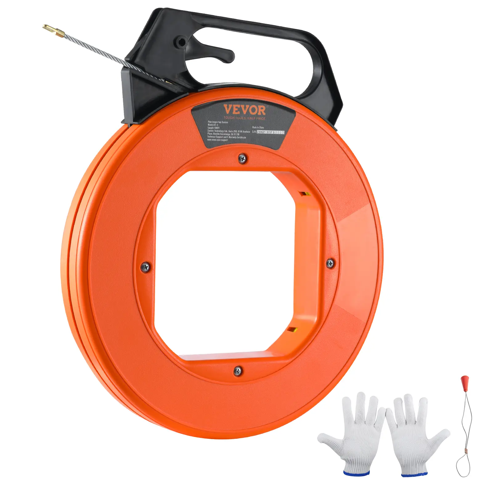 VEVOR 100 ft 3/16-in Fiberglass Fish Tape, Electrical Cable Guide with Enhanced Casing, Enhanced Grip, Home Improvement Installation Tool, Father's Day Gift Candidate