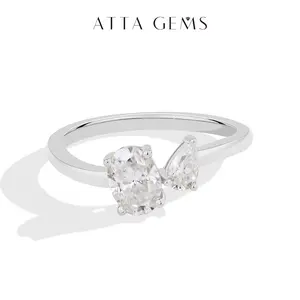 Simply Design Oval Pear Cut Total 1.35CT Synthetic Moissanite Ring for Women Birthday Gift Engagement Wedding Daily Wear Jewelry R203