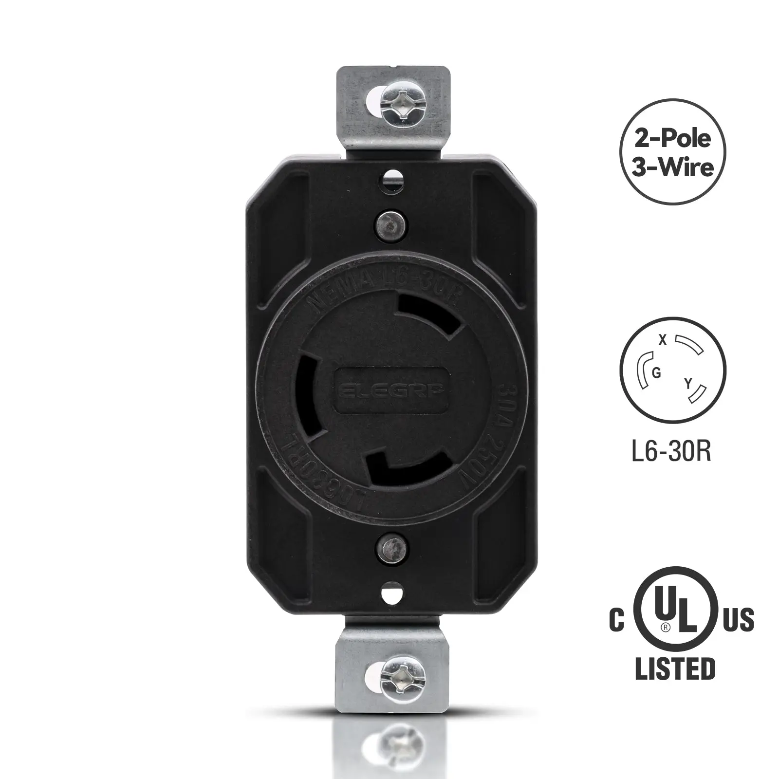 30A 250V, NEMA L6-30R Twist Lock Outlet, 3 Pole 4 Wire Grounding