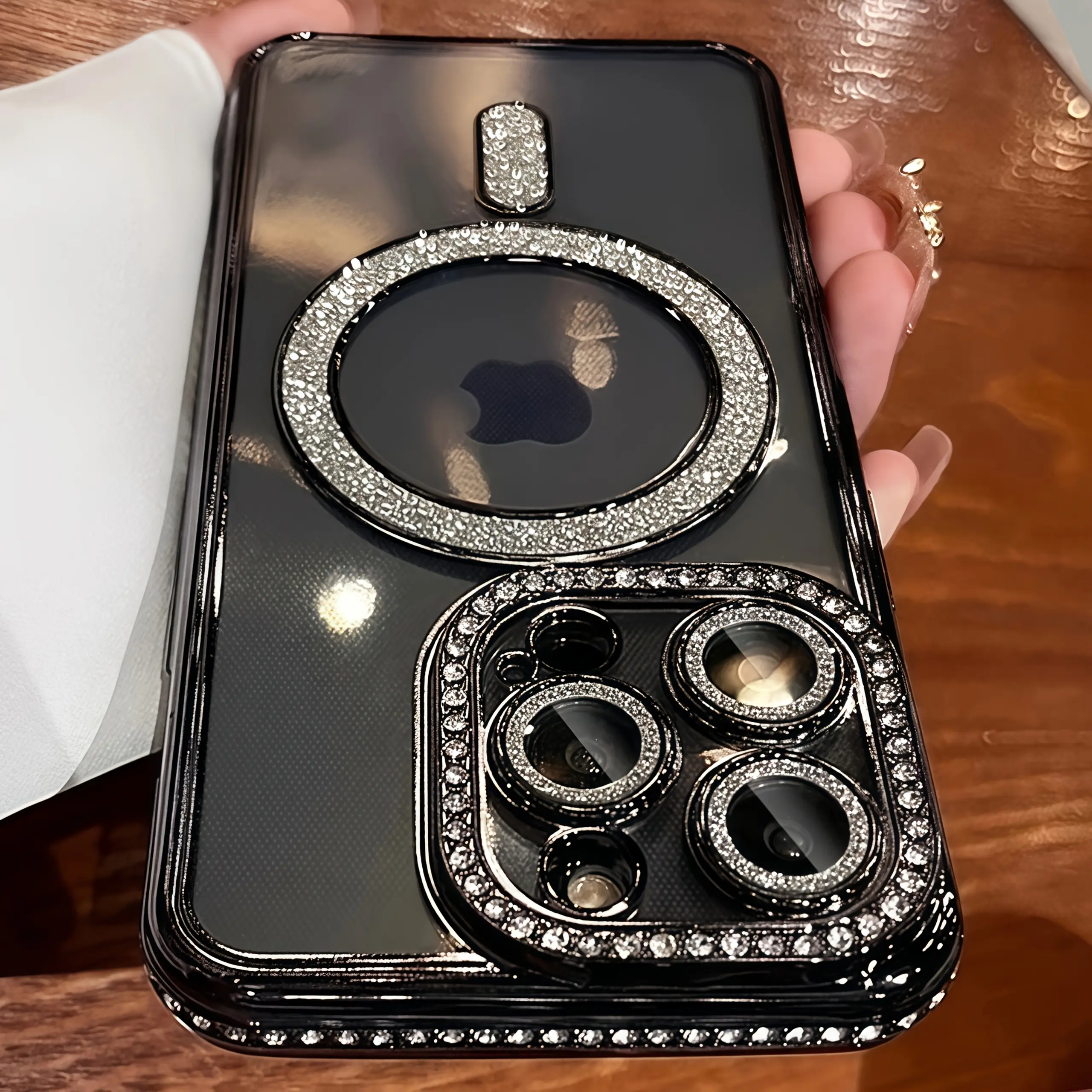Phone Case: Luxury Shiny Rhinestone Magnetic Phone Case for iPhone 16/15/14/13/12/11 Plus Pro Max and S25/24/23/22 Plus Ultra FE Models, Transparent Plated Soft Case Case