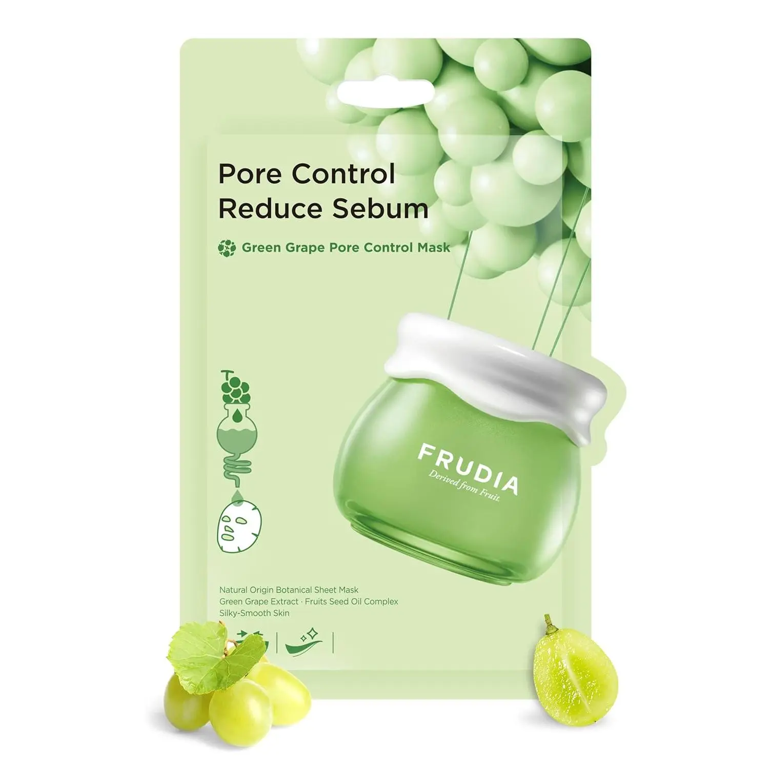 Green Grape Pore Control Face Mask Sheets (10 Pack), Korean Face Masks with 60% Green Grape Extract, Tannin Pore Complex & Anti Sebum P for Hydrating & Pore Minimization