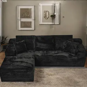 Modular combination sofa with L-shaped lounge chair, plush corduroy living room sleeping sofa, no assembly required, minimalist modern design for living rooms, apartments and lounges