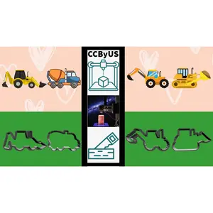 Construction Equipment Cookie Cutter Set (Backhoe, Cement Truck, Backhoe, Dozer)