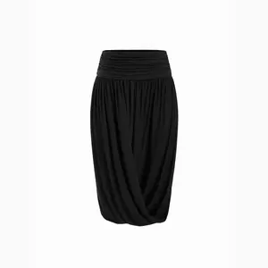 Cider  Mid Rise High Stretch Wrap Bubble Hem Midi Skirt