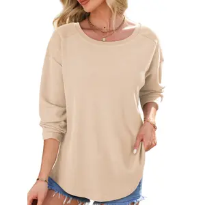 DOKOTOO Women's Oversized 2026 Waffle Knit Tops Crew Neck Long Sleeve Casual Pullover Sweatshirt in Black for Business Wear - Womenswear