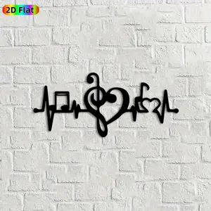 1pc Music Note & Heartbeat Metal Wall Art, Melodic Heartbeat Statue Mural, Ideal Gift for Valentine's Day, Wedding Anniversary, Music & Love Enthusiasts, Rust-Resistant Metal Wall Decor Wall Sculptures,  Romantic Home Decor Accent