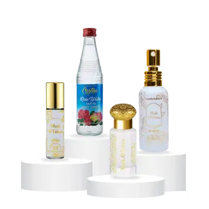 Nabeel Unisex Fragrance Set Pack, MAT Collection (Gel + Roll-On Oil) + Moroccan Beauty Set + Rose Water, Pure Oil, White Musk-Violet-Vanilla, Multi-Size 12 ML-60 ML, Concentrated