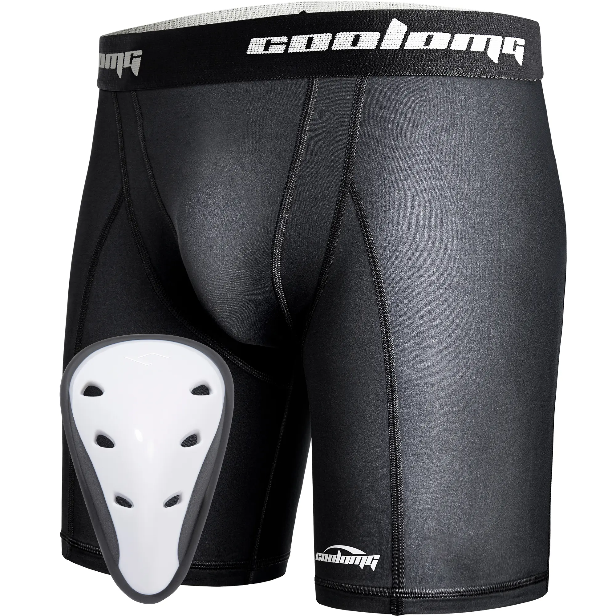COOLOMG Youth Boys' Ergonomic Compression Shorts with Protective Cup, Moisture-Wicking Stretch Fabric for Baseball, Football & Hockey Protection, Comfortable, Contoured Shape, Muscle Fatigue Relief, Ventilation, Lacrosse, Male, Polyester Blend, Elastic Wa