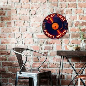 2D Flat Not Real Neon Light 8 Inches Retro Vinyl Record Metal Wall Sign - "Play That Funky Music" Funky Disco Decor - This sign is not actual glass neon or an LED light and does not light up