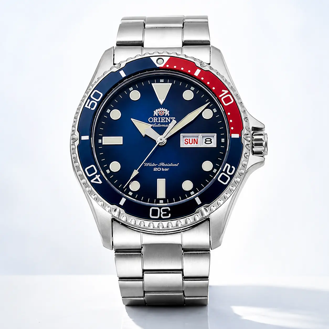 Men's Luxury Stainless Steel Automatic Mechanical Dive Watch - "Pepsi" Bezel, Blue Dial, 200m Water Resistance, Luminous Display, Day & Date Display, Sports Style